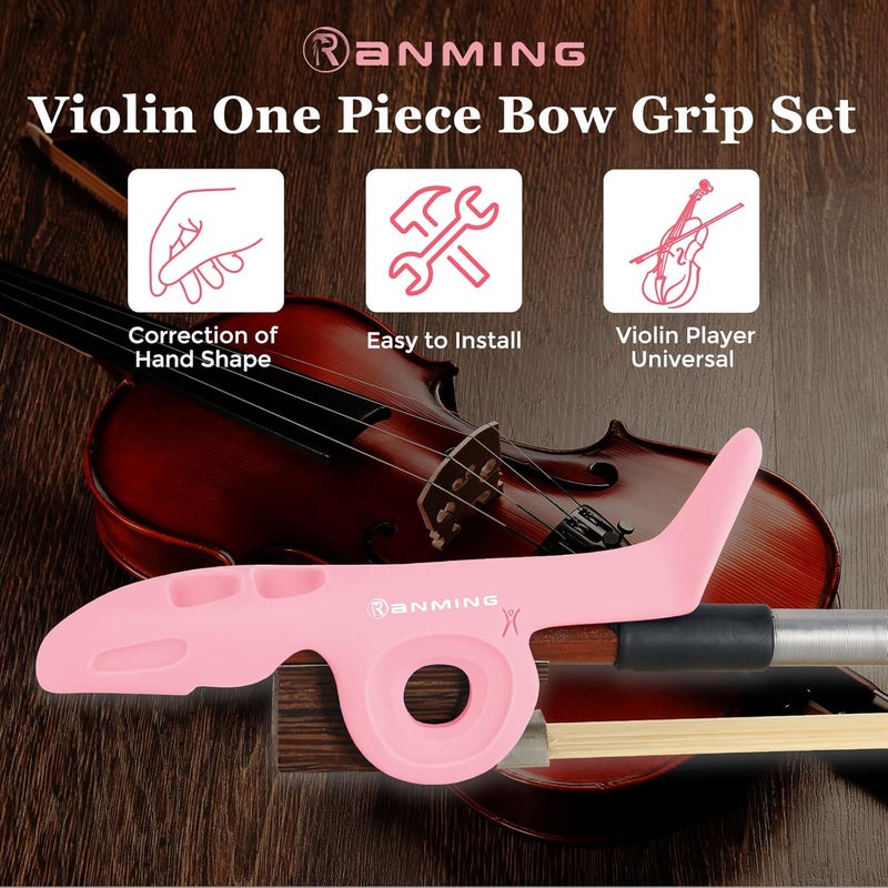 RANMING Violin Bow Holder for Practice–2Pcs Silicone Hand Position Corrector Non-Slip Teaching Tool for Beginners Students Improve Bow Grip & Posture Violin Teaching Aid With 4 Bow Stopper Pink - Image 2